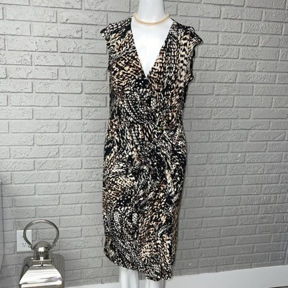 Jones New York Women Animal Print Faux Wrap Dress Size 10
